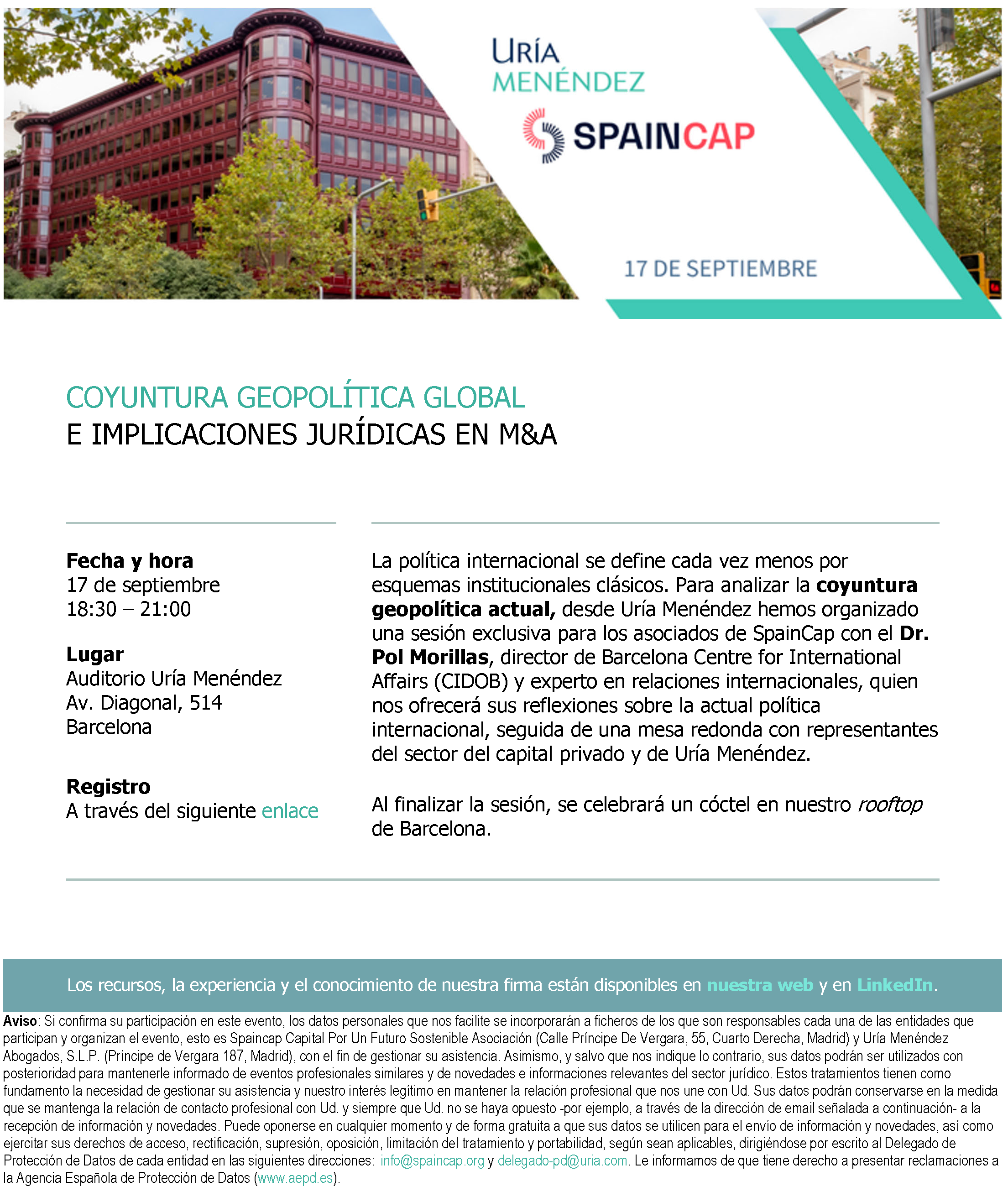 Seminario SpainCap - Uría: "Coyuntura geopolítica global e implicaciones jurídicas en el M&A"